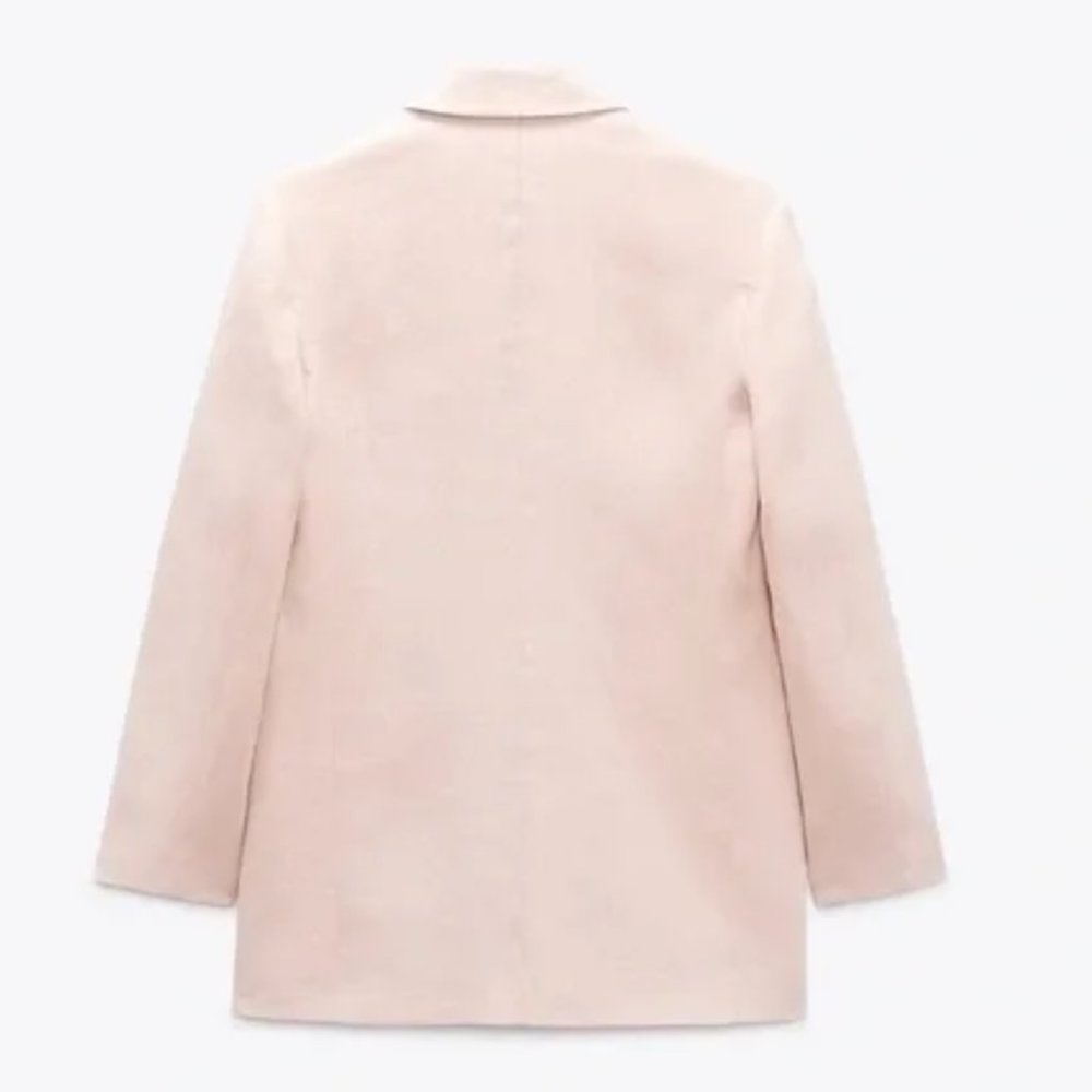 NWT Zara suit 100% linen straight cut blazer + straight leg pants beige-pink - Picture 11 of 12